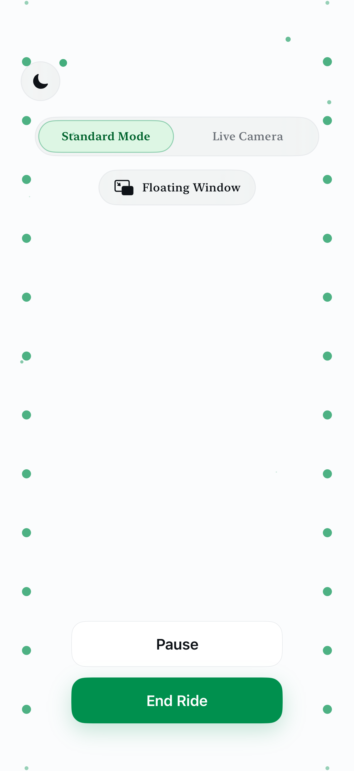 AntiSick Visual ride with motion-linked dots around a quiet white screen